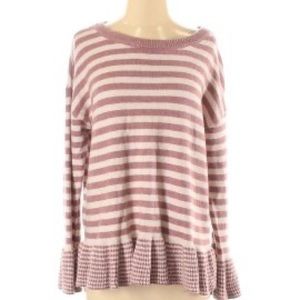 Loft Ann Taylor Pink Ruffle Striped Sweater